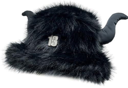 Chapeau bob en corne de diable pour femme fait à la main, pliable, en fausse fourrure, tendance, mignon, vintage et décontracté, Noir, M