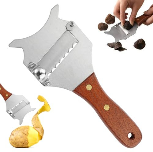 Taglia Tartufo,Affettatrice per Tartufi Formaggio,Affetta Tartufi Professionale con Manico in Legno,Tagliatartufi Regolabile in Acciaio Inox,Grattugia Tartufo per Formaggi,Tartufi,Cioccolato,Funghi