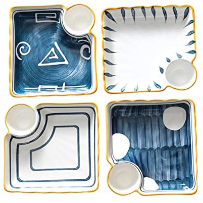 UTHCLO 4pezzi Creative Ceramic Dipping Plates for Sushi Snacks French Fries and Easy to Clean