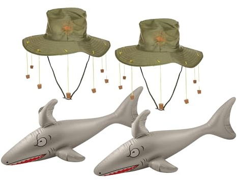 Lizzy 2 Pack Adult Australian Cork Hats with Inflatable Kangaroo (70cm) | Aussie Flag Print | Fancy Dress Set for Australia Day, Crocodile Hunter Man Costume, Festivals