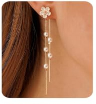 MUMREUES Boucles d'Oreilles Femme Pendantes Fleur Boucles d'oreilles | Perle Boucles d'Oreilles Femme Or,Pendentif Boucle d'Oreille,Piercing Oreille,Créoles Or Femme Bijoux Cadeau pour Femme