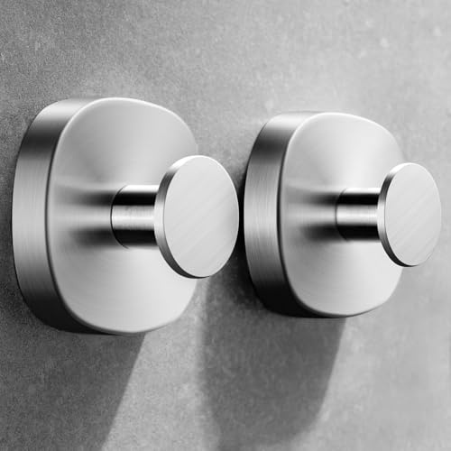 ZUNTO 2 PCS Suction Cup Hooks for Bathroom and Kitchen, No Drilling - Damage Free Towel Holders, Brushed Stainless Steel Tea Towel Hooks, Heavy-Duty Stick on Wall Hangers, Reusable and Removable