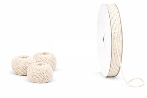Cotton String Butcher String Roll Garden Cooking Twine Food Safe Kitchen Bakers Cooking String for Meat Gift Wrapping Packing Crafts Durable Twisted Natural For DIY Wedding Decor 2mmx130m(1PC)
