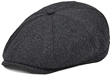 VOBOOM Men Wool Blend 8 Panel Newsboy Cap Herringbone Cabbie Flat Tweed Hat (Grey)