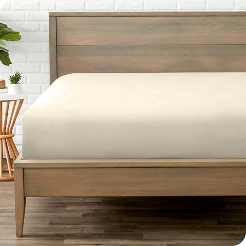 Bare Home Fitted Bottom Sheet Queen Size - Premium 1800 Microfiber - Ultra-Soft Hotel Luxury - Deep Pocket - Durable and Long Lasting - Fitted Sheet (Queen, Sand)