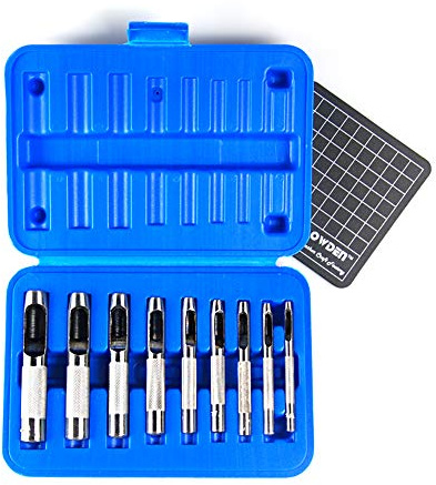 OWDEN 9 Pieces Hollow Punch Set (1/8-1/2) with A Free Cutting MAT, Leather Hole Punch Set