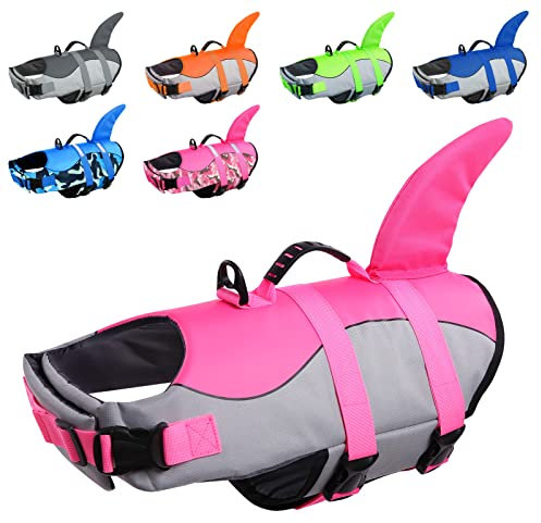 CITÉTOILE Schwimmweste Hunde Hai, Leicht und Sicher für Wassersport, hundeschwimmweste mit Griff und Reflektierend für Kleine Mittlere und Große Hunde, Rosa, M