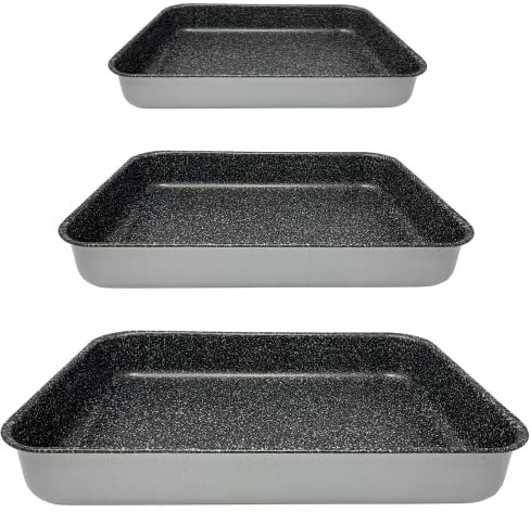 NAMAI -Set 3 Teglie Forno Antiaderente- Lasagnera-Antiaderente -Adatta Per la Lavastoviglie- Alluminio (SET TRIS 35CM 30CM, 25CM)