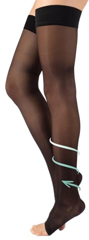 CALZITALY Zehenfreie Medizinische Halterlose mit Starker Abgestufter Kompression 18-22 mm/Hg | Schwarz, Hautfarbe | S, M, L, XL | 140 DEN | Made in Italy (L, Black)