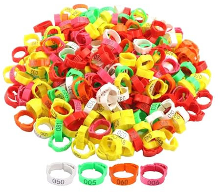 F Fityle 100 Geflügel Fußbänder, Hühnerringe Bunt, Hähnchen Beinringe mit bunter Zahl, Abnehmbare Taubenringe, Identifikation ​Beinbänder für Enten Küken Huhn Meertauben Gans Wildgeflügel Pute