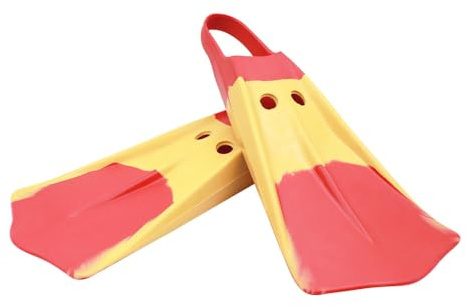 Voit Swim Fins Red and Yellow Medium (Size 7-8): Legendary Swim Fin Design, Unisex, Dual-Density Rubber Construction, Boost Speed and Comfort in The Water, Duck Feet