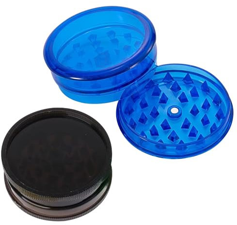 WOLMIK Grinder Plastik - Grinder in plastica, 60 mm, 3 pezzi, con conservazione, macina polline, macinino per erbe aromatiche, spezie – blu e nero
