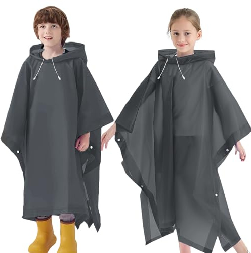 QMAHA 2PCS Imperméables pour Enfants, Poncho de Pluie pour Garçons Filles, Réutilisable Léger Vestes de Pluie Pour Vélo, Randonnée, Cyclisme, Voyage