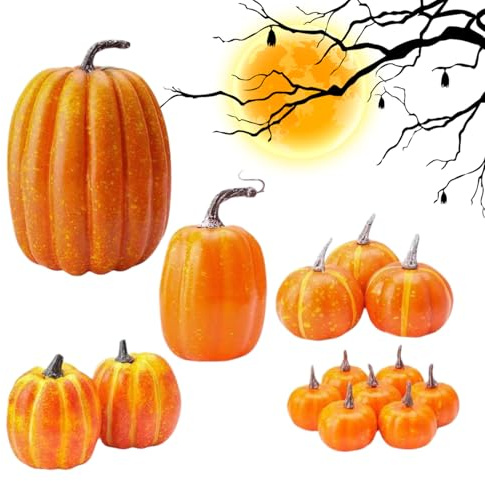 Dekorationspumpor - konstgjord bordsdekoration för Halloween, 14 stycken höst- och halloweenfestdekorationer inomhus utomhus