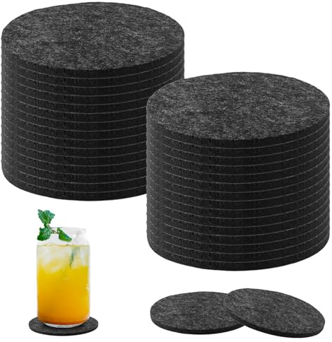 Juego de 30 Posavasos de Fieltro Redondos de Cristal, Posavasos de Fieltro, Posavasos Lavables, Antideslizantes, Resistentes al Calor, para Tazas, Mesa, Bar, Bebidas