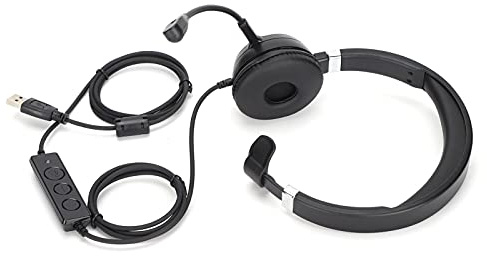 PYUDKLSMN Cuffie telefoniche USB monoauricolare, cuffie da ufficio con microfono, cuffie audio a banda larga con cancellazione del rumore, braccio rotante regolabile e clip per la testa per