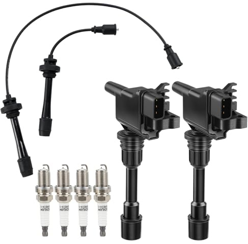 Motorevo 2PCS Ignition Coil Pack & 4PCS Platinum Spark Plug and 2 Wire Set Compatible with Naturally Aspirated Mazda 2L 2.0L L4 2001 2002 2003 Protege, 2002 2003 Protege5, Replace UF407+5464