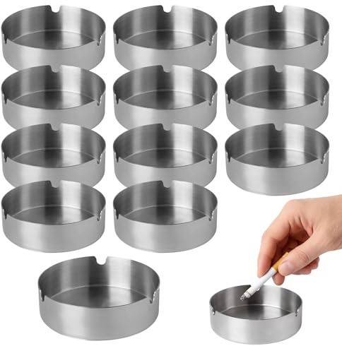 12 posacenere in acciaio inox da 8 cm, moderno tavolo Ashtray, posacenere per esterni e interni, per casa, ufficio, hotel, ristoranti per feste e barbecue
