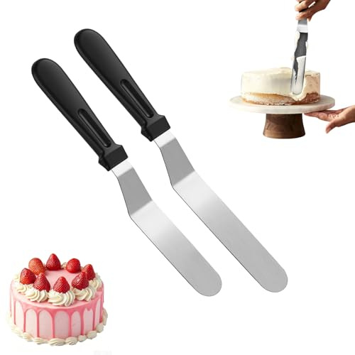 AUAUY 2 st köksspatlar, rostfri böjd spatel, bakverksspatel, glasyrspatel för glasyr och utjämning av sockerpasta, crêpes och kakor, för hem, bageri, kök