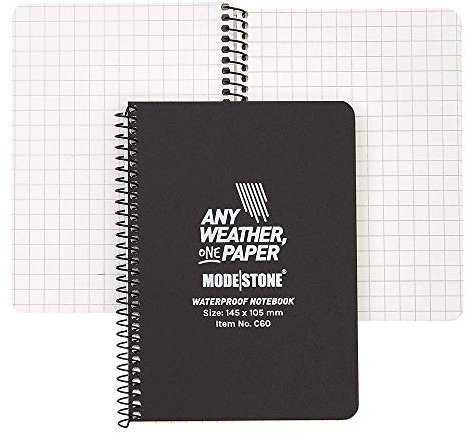 Modestone Allwetter Notizblock Wasserfest – A5 100 Seiten / 50 Blatt kariert - Notizbuch Wasserdicht - Steinpapier Block - Wasserfestes Papier - Ideal für den Outdoor-Bereich