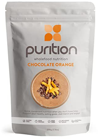 Purition Chocolate Orange – High Protein Wholefood Shake | 500g Natural Meal Replacement with Whey Protein for Keto Diet, Weight Loss & Healthy Breakfasts | 12 Servings
