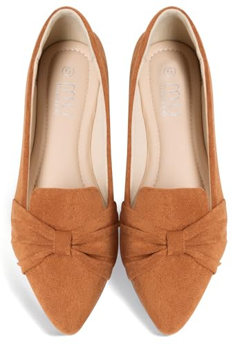 MUSSHOE Flat Shoes Women Pointed Toe Comfortable Slip on Women's Flats Shoes, Tan Knot 8