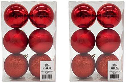 Kunststoff Weihnachtskugel Ø 8cm matt Hochglanz Glitzer Deko Kugel Christbaumschmuck rot 2 Sets - 12 Stück