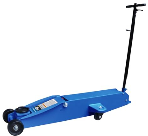 K Tool International HD63186 10 Ton Hydraulic Service Jack with Foot Pedal for Garages, Repair Shops and DIY, 20,000 lbs., Swivel Rear Casters, 3 Position Locking Handle, Built-in Bypass Valve, Blue