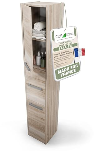 CDF Badezimmerschrank - Badschrank Schmal 30x30x170cm - Moderner Badezimmerschrank - Ablagefläche - Geräumige Einlegeböden - Türen - Einfache Montage - Eiche Sonoma