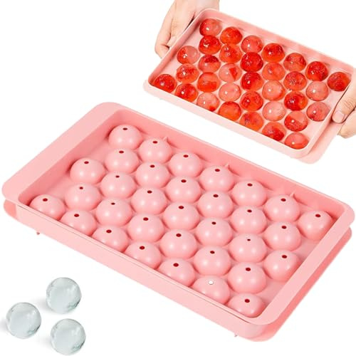 Round Ice Cube Tray with Lid Reusable Mini Ice Ball Maker Mould for Freezer