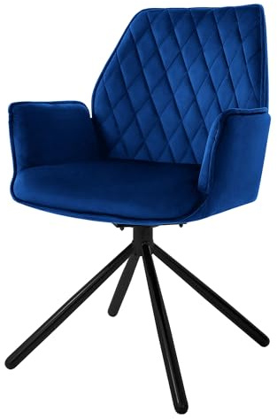 ML-Design Chaise de Salle à Manger Bleu Foncé, en Velours, Pivotante, avec Accoudoirs et Dossier, Assise Rembourrée, Pieds Métalliques, Fauteuil Moderne, Ergonomique, Chaise de Cuisine, Lounge, Salon