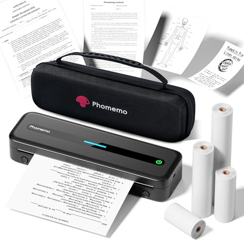 Phomemo M832 Imprimante Portable, Imprimante Thermique A4 Compatible avec Phone Via Bluetooth, Windows et macOS Via Un Câble USB, avec Mallette de Transport et 4 Rouleaux de Papier Thermique, Noir