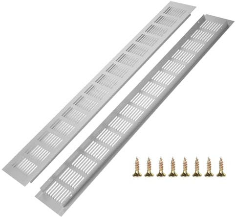 Rejilla de ventilación de aluminio, 2 unidades, rejilla de ventilación, rectangular, para zapatero, baño, cocina, salón, 80 mm x 600 mm