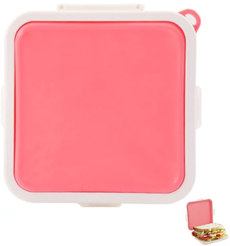 VZU Sandwich Box, Sandwich Container, 15.5×15.5×2.5 cm, Reusable Sandwich Container, Sandwich Boxes with Lids, Portable Lunch Box Sandwich Case, Square Silicone Sandwich Case(Pink)
