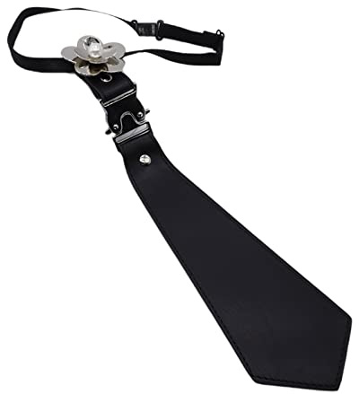 Scnvsi Cravatta da Donna in Ecopelle Nera Cravatta Gotica Uniforme Fiore di Perle Cravatta Cosplay