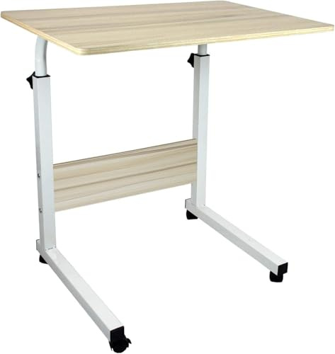 simpa Height Adjustable Mobile Laptop Table Workstation with Metal Frame & Rolling Castors - BIRCH
