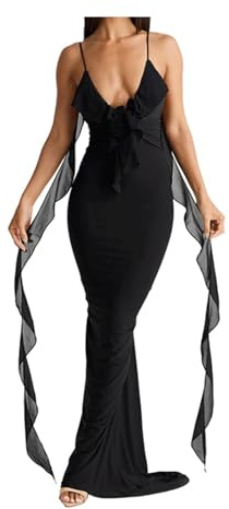 INFJMH Vestido Maxi Bodycon con Cuello en V para Mujer, Vestido Sexy de Verano con Tirantes Finos, Fiesta en la Playa, cóctel, Noche, Boda, Vestido de Invitados