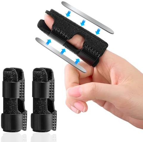 JINRUBY 2pcs Finger Splint - Enhanced Trigger Finger Splint Built in 2 Aluminum Bar Support Finger Brace Finger Splints for Broken Finger Immobilization Straightening & Arthritis Pain Relieve (Black)