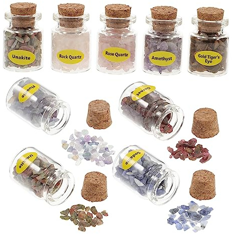 Toddmomy 9pcs Crystal Stone Wishing Bottle Set Tiny Crystal Bottles Gemstones for Mini Spell Jars for Home Decoration