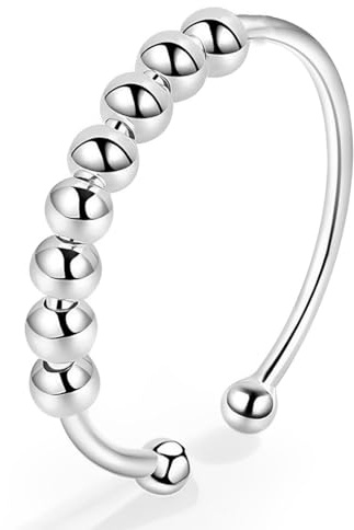 NOPVUFA Anillos Mujer Plata de ley 925 Ajustable, Anillo Giratorio, Herramienta para el Manejo del Estrés con Mecanismo Giratorio para la Relajación, Regalos para Mujeres Niña Hombre