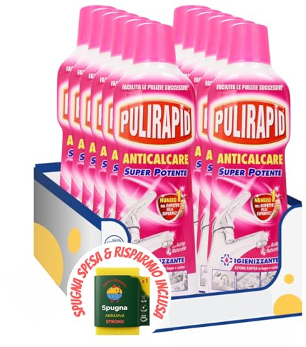 Anticalcare con Aceto Igienizzante 500 ml – Azione Anti-Calcare e Disinfettante – kit con Spugna Brandizzata SPESA & RISPARMIO Inclusa 4/8/12 Pezzi (12)