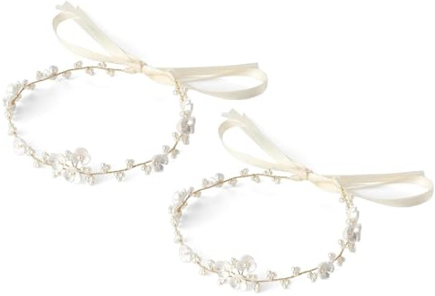 2 Corona di Fiori per Bambine, Copricapo per la Prima Comunione, Accessorio per Capelli da Damigella d'onore, Corona di Fiori per Matrimonio, Fascia per Capelli con Perle