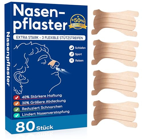 Nasenpflaster Schnarchen-Extra Stärke, 2025 Neues Verbessertes Nose Strips Anti Schnarch mit 3 Flexiblen Stützgurten Nasenstrips Besser Atmen Nasal Strips Extra Halt für Bessere Schlafqualität &Sport