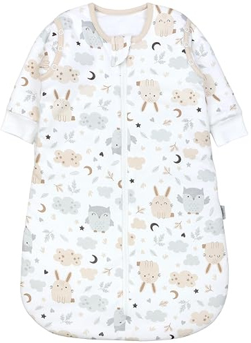 TupTam Saco de Dormir Bebé 2.5 TOG – Saco de Dormir Niños con Mangas Desmontables, Algodón OEKO-TEX, Conejo/Búho, 56-62