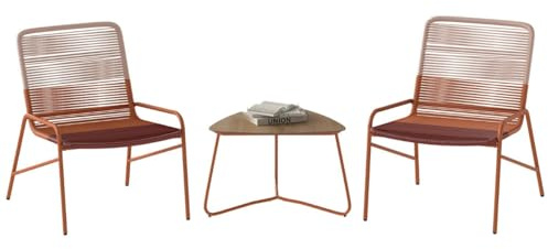 Helloshop26 Lot de 3 Ensemble de Bistro Patio 67 x 57 x 74 cm Confort Ergonomique Design Moderne en rotin PE Orange 20_0011840