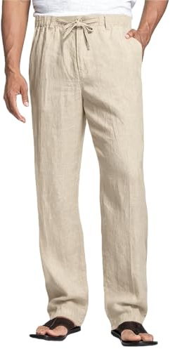 Cegerne Pantalon Lin Homme Été Long Léger Décontracté, Taille Élastique Zip et Cordon, Poches Respirant pour Plage Vacances Quotidien