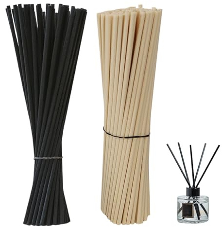 160pcs Reed Diffuser Sticks, 7.8 Inch Long Rattan Wood Rods, 3mm Thick Porous Fibre Refills, for Essential Oils, Aroma Diffusing, Replacement for Home, Office, Long-Lasting, & Natural & Black Mix