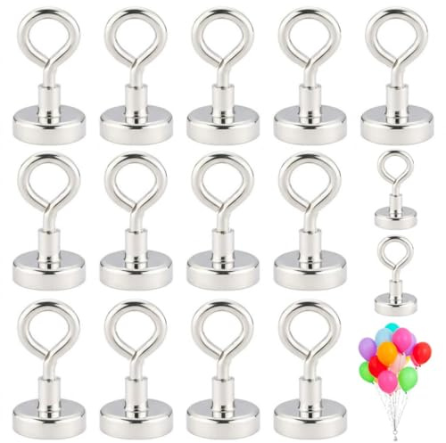 Lahkvor 15 Pezzi Ganci Magnetici Metallici a Occhiello, Forza di Tenuta 2kg, Pesi per Palloncini Riutilizzabili per Feste Matrimoni Compleanni
