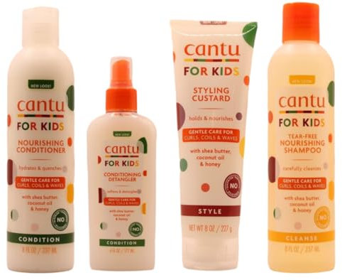 Cantu 4 x milde Haarpflege für Kinder / lockiges Haar - Shampoo / Conditioner / Entwirren / Stylinggel