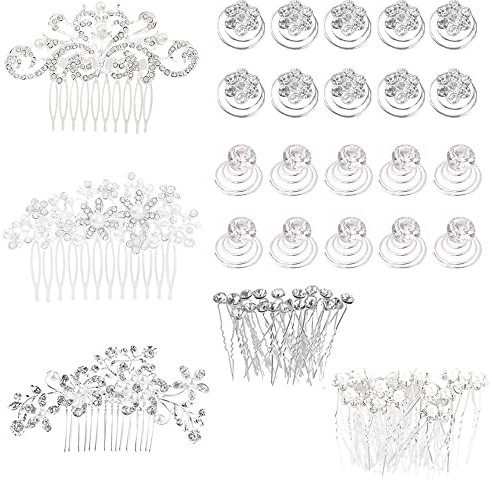 Belvanr Brautschmuck Haare 43 Stück Perlen Haarschmuck Hochzeit Haarnadeln Braut Hochzeit Blume Haarnadeln Silberhochzeit Kristall Haar Kopfschmuck Haarschmuck U-förmig Haarnadel Strass